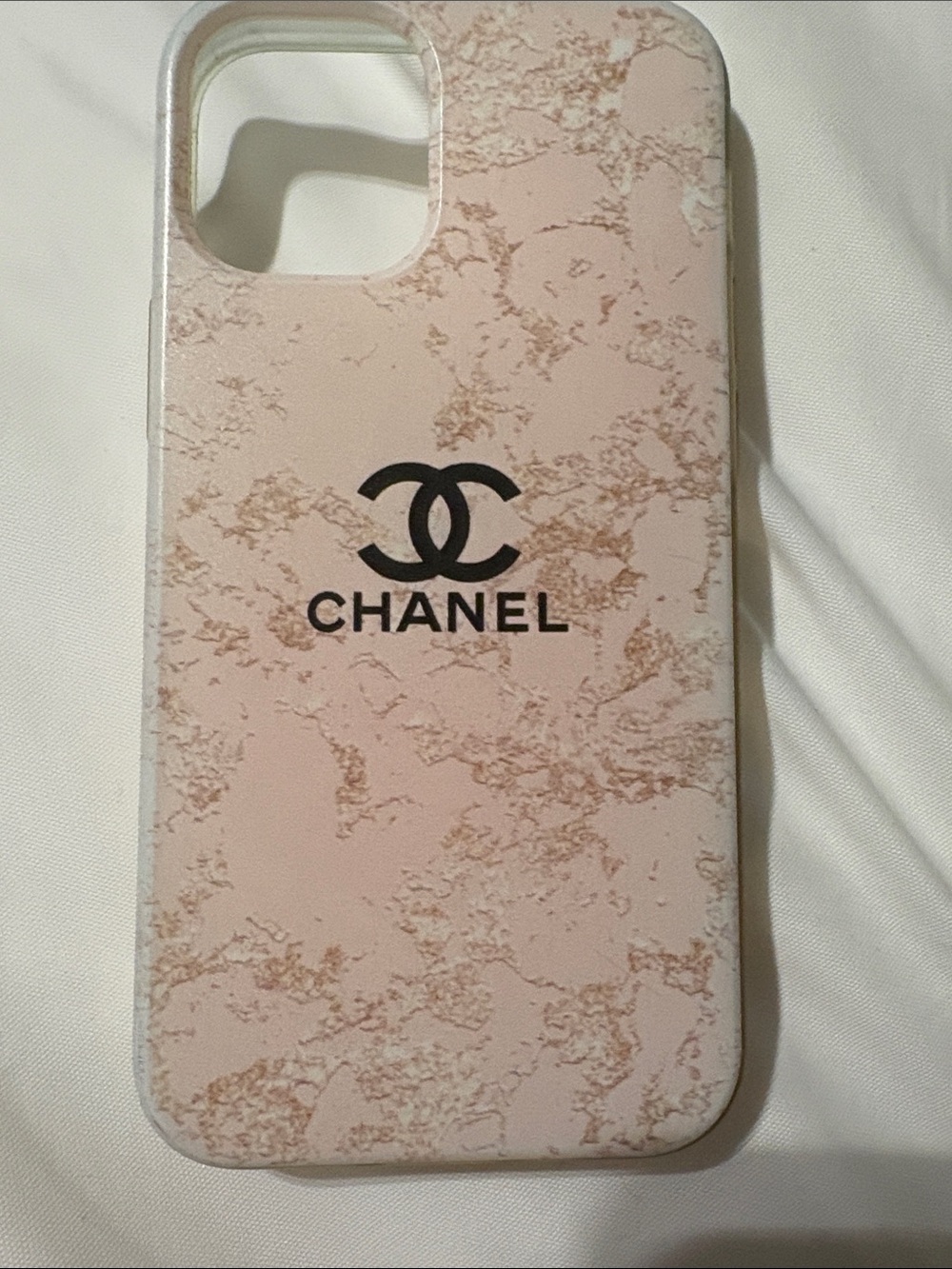 CHANEL Pink Marble-Pattern IPhone 12  Case with Black Logo